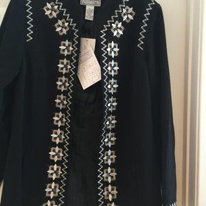 Simonton says Black Embroidered embellished Coat Blazer Jacket Tunic
